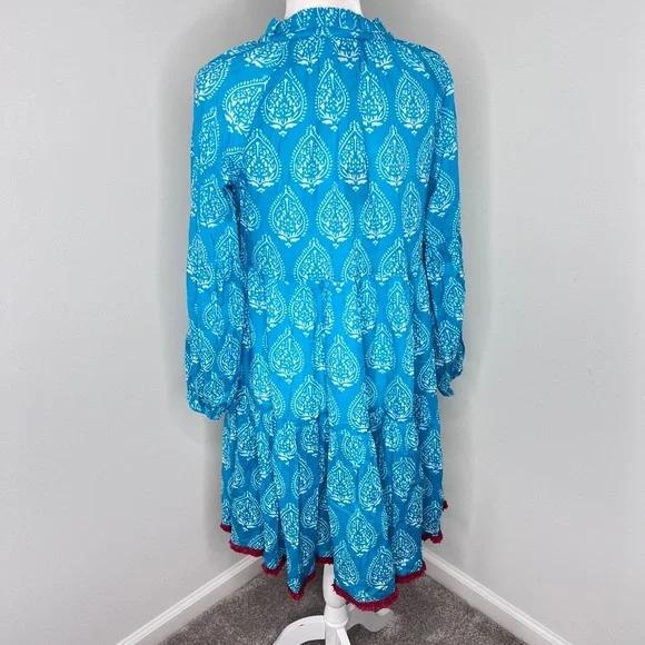 NWT Tuckernuck Tropical Teal Blue Lantern Caftan Cotton Dress M - Picture 5 of 8